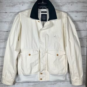 Nautica Rainbreaker Utility Bomber Ivory Men’s Cotton/ Nylon Lined Jacket XL